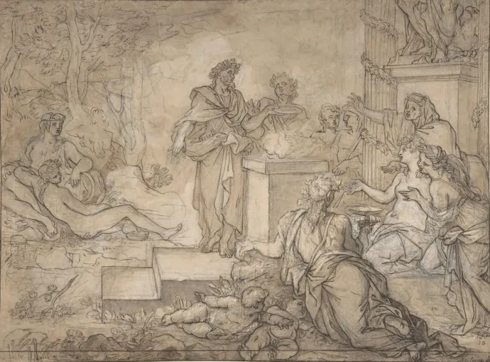 Framed Print : Sacrifice Offered before a Statue of Jupiter, 17th century. Creator: Louis de Boullogne
