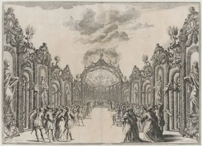 Framed Print : A sacrifice to the Olympian gods taking place at the end of a path lined with statues and... 1674. Creator: Mathaus Küsel Framed Print : A sacrifice to the Olympian gods taking place at the end of a path lined with statues and... 1674. Creator: Mathaus Küsel
