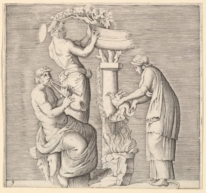Framed Print : Sacrifice of a Swan, published ca. 1599-1622. Creator: Unknown Framed Print : Sacrifice of a Swan, published ca. 1599-1622. Creator: Unknown