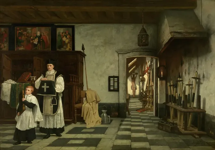 Framed Print : The Sacristy, 1857. Creator: Andre-Joseph Minguet Framed Print : The Sacristy, 1857. Creator: Andre-Joseph Minguet