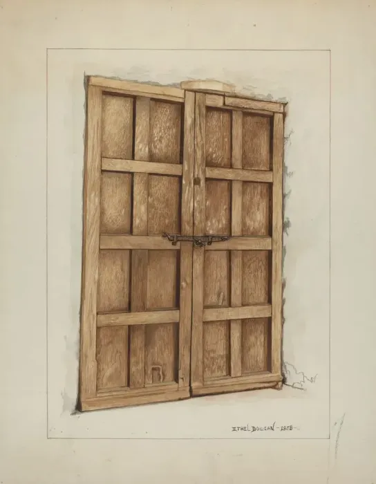 Framed Print : Sacristy Door at Mission San Juan Bautista, 1938. Creator: Ethel Dougan Framed Print : Sacristy Door at Mission San Juan Bautista, 1938. Creator: Ethel Dougan