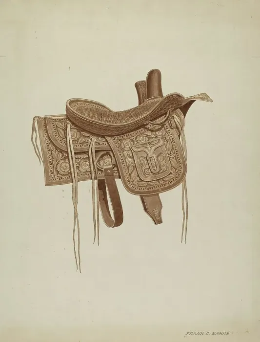 Framed Print : Side Saddle, c. 1937. Creator: Frank C. Barks Framed Print : Side Saddle, c. 1937. Creator: Frank C. Barks