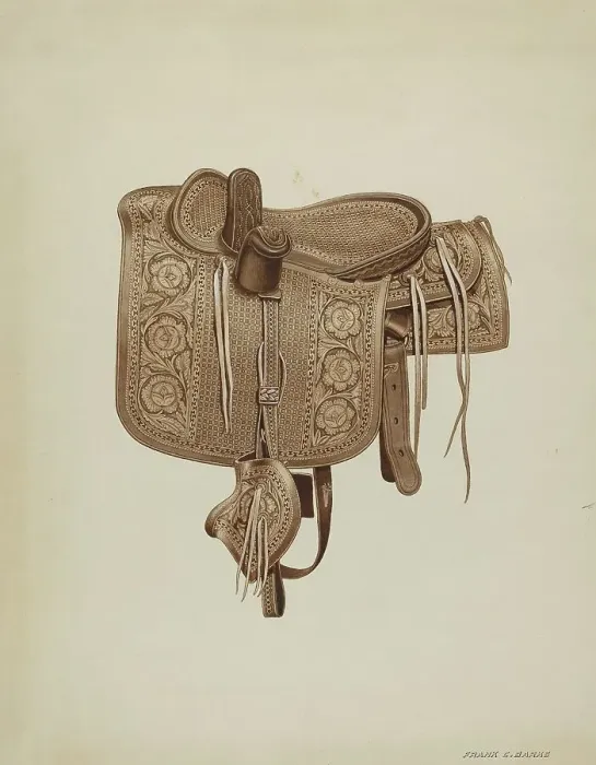 Framed Print : Side Saddle, c. 1937. Creator: Frank C. Barks Framed Print : Side Saddle, c. 1937. Creator: Frank C. Barks