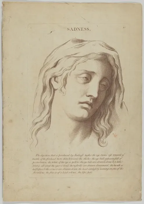Framed Print : Sadness (from Heads Representing the Various Passions of the Soul; as they are Expressed i... 1765. Creator: Anon) Framed Print : Sadness (from Heads Representing the Various Passions of the Soul; as they are Expressed i... 1765. Creator: Anon)