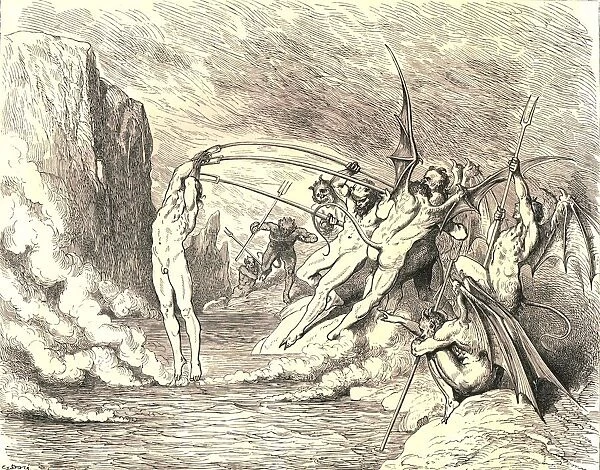 This said, they grappled him with more than hundred hooks, c1890. Creator: Gustave Doré