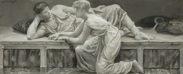 Framed Print : She Nothing Said, But Pale and Meek, Arose and Knelt Before Him, 1885. Creator: Will H Framed Print : She Nothing Said, But Pale and Meek, Arose and Knelt Before Him, 1885. Creator: Will H