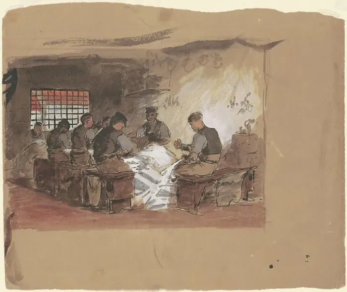 Framed Print : Sail Makers [recto], c. 1870-1900. Creator: Enoch Wood Perry