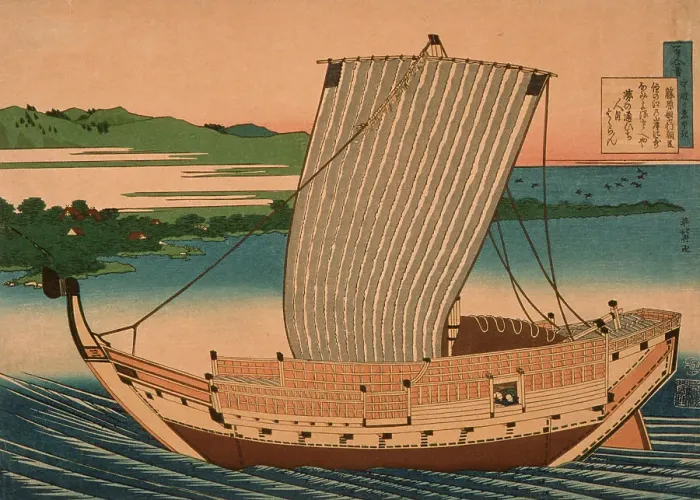 Framed Print : Sailboat on Blue Water, 19th century. Creator: Hokusai Framed Print : Sailboat on Blue Water, 19th century. Creator: Hokusai