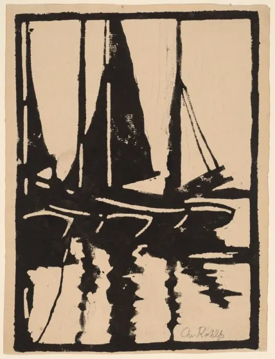 Framed Print : Sailboats in the Harbor, 1905-1910. Creator: Christian Rohlfs Framed Print : Sailboats in the Harbor, 1905-1910. Creator: Christian Rohlfs
