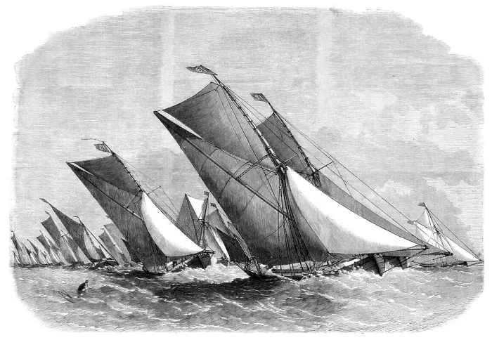 Framed Print : Sailing-barge race on the Thames, 1864. Creator: Edwin Weedon Framed Print : Sailing-barge race on the Thames, 1864. Creator: Edwin Weedon