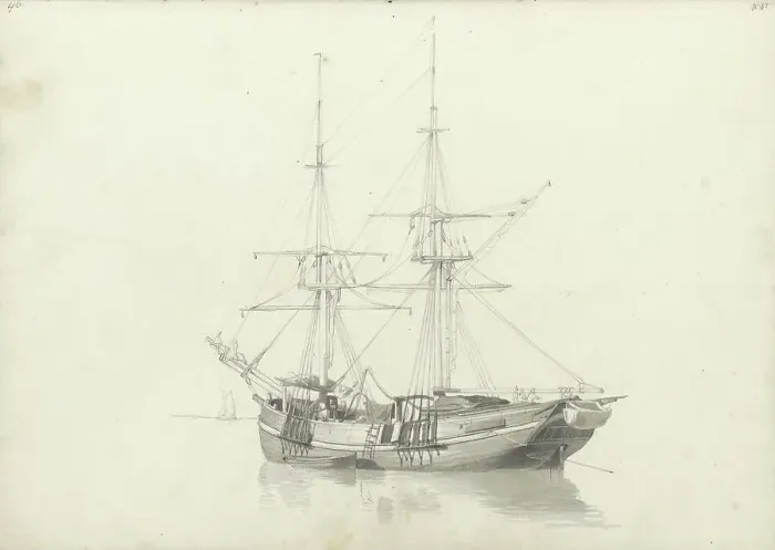 Framed Print : Sailing boat on the water, 1797-1838. Creator: Johannes Christiaan Schotel Framed Print : Sailing boat on the water, 1797-1838. Creator: Johannes Christiaan Schotel