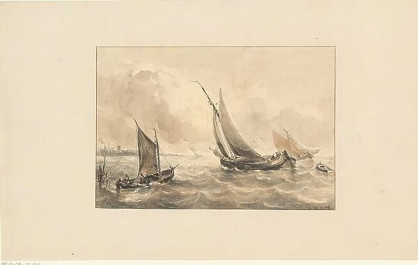 Sailing boats at sea, 1813-1866. Creator: Antonie Waldorp