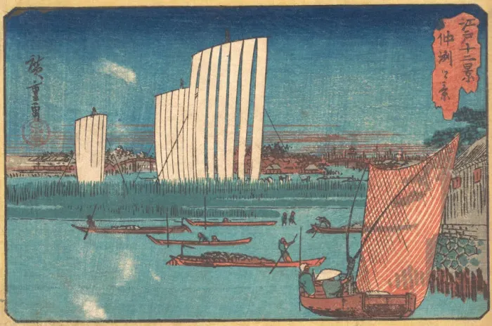 Framed Print : Sailing boats, from the series Twelve Views of Edo, 19th century. Creator: Ando Hiroshige Framed Print : Sailing boats, from the series Twelve Views of Edo, 19th century. Creator: Ando Hiroshige