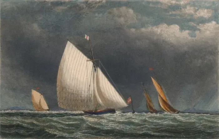 Framed Print : The Sailing Match; Yachts Rounding The Flag Buoy, 19th century? Creator: J Godden Framed Print : The Sailing Match; Yachts Rounding The Flag Buoy, 19th century? Creator: J Godden