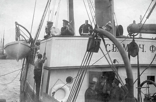 The Sailing Ship 'Saint Martyr Foka', 1912. Creator: Nikolay Vasilyevich Pinegin. The Sailing Ship 'Saint Martyr Foka', 1912. Creator: Nikolay Vasilyevich Pinegin