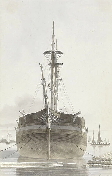 Sailing ship seen from the front, 1820-1872. Creator: Hendrik Abraham Klinkhamer