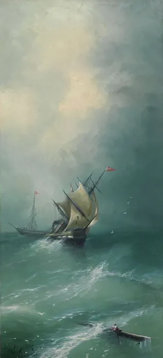Framed Print : Sailing ship in a storm, copy after Ivan Aivazovsky, 1890-1920. Creator: Unknown Framed Print : Sailing ship in a storm, copy after Ivan Aivazovsky, 1890-1920. Creator: Unknown