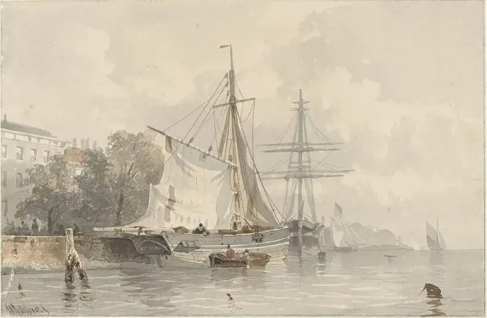 Framed Print : Sailing ships ashore, 1834-1872. Creator: Frans Arnold Breuhaus de Groot Framed Print : Sailing ships ashore, 1834-1872. Creator: Frans Arnold Breuhaus de Groot