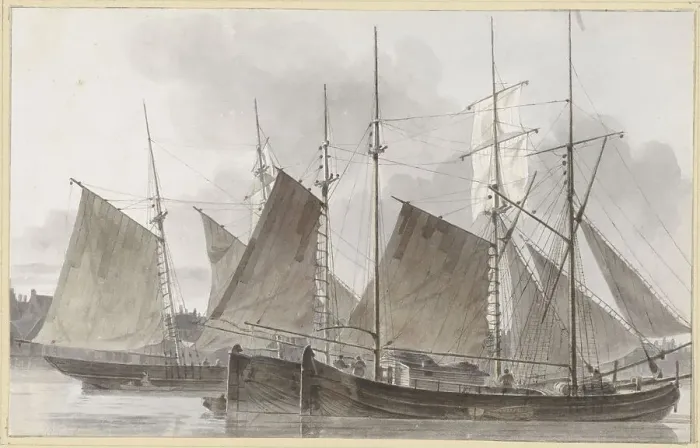 Framed Print : Sailing ships docked in front of a city, 1820-1872. Creator: Hendrik Abraham Klinkhamer Framed Print : Sailing ships docked in front of a city, 1820-1872. Creator: Hendrik Abraham Klinkhamer
