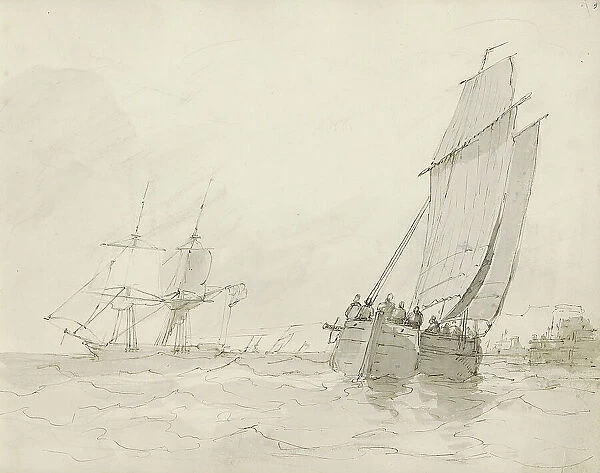 Sailing ships near a port, c.1825-c.1875. Creator: Circle of Petrus Johannes Schotel