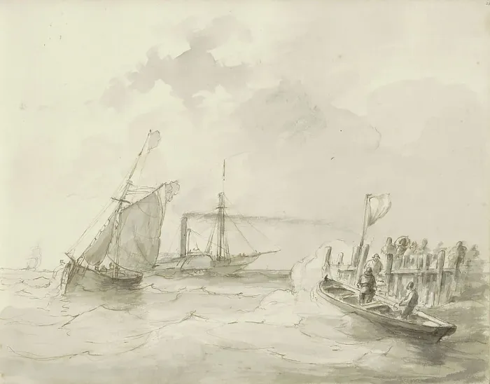 Framed Print : Sailing ships off the coast, c.1825-c.1875. Creator: Circle of Petrus Johannes Schotel Framed Print : Sailing ships off the coast, c.1825-c.1875. Creator: Circle of Petrus Johannes Schotel