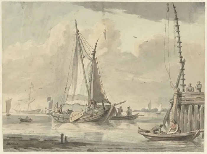 Framed Print : Sailing ships on the river near Dordrecht, 1720-1792. Creator: Aert Schouman Framed Print : Sailing ships on the river near Dordrecht, 1720-1792. Creator: Aert Schouman