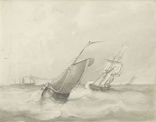 Sailing ships at sea, c.1825-c.1875. Creator: Circle of Petrus Johannes Schotel