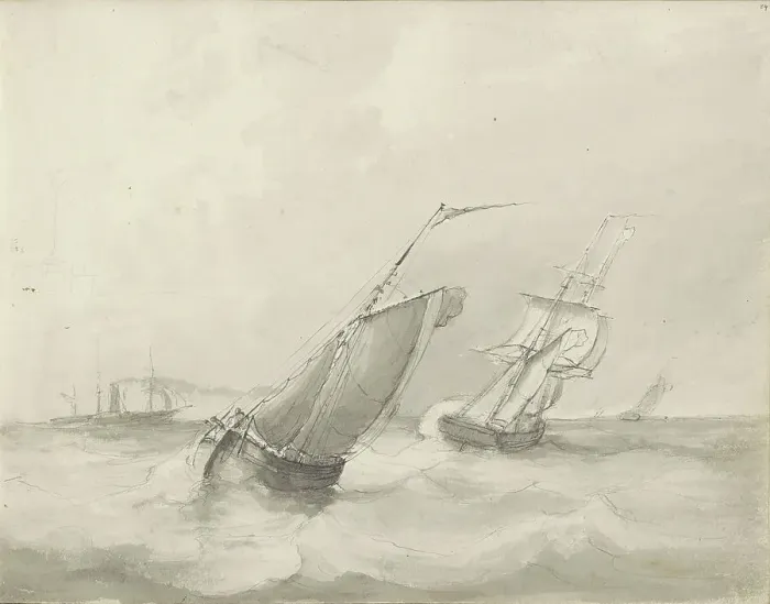 Framed Print : Sailing ships at sea, c.1825-c.1875. Creator: Circle of Petrus Johannes Schotel Framed Print : Sailing ships at sea, c.1825-c.1875. Creator: Circle of Petrus Johannes Schotel