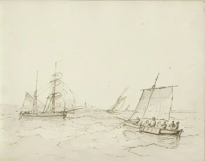 Framed Print : Sailing ships at sea, c.1825-c.1875. Creator: Circle of Petrus Johannes Schotel Framed Print : Sailing ships at sea, c.1825-c.1875. Creator: Circle of Petrus Johannes Schotel