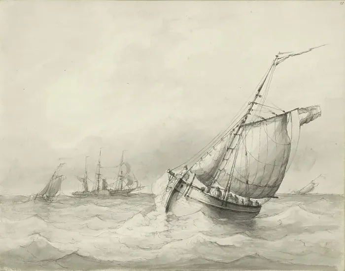 Framed Print : Sailing ships at sea, c.1825-c.1875. Creator: Circle of Petrus Johannes Schotel Framed Print : Sailing ships at sea, c.1825-c.1875. Creator: Circle of Petrus Johannes Schotel