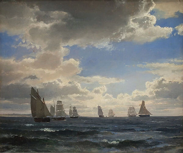 Sailing Ships in the Sound south of Kronborg, 1857. Creator: Carl Frederik Sorensen