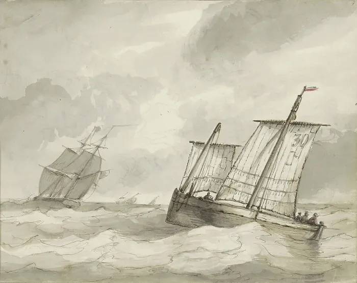 Framed Print : Sailing ships on a turbulent sea, c.1825-c.1875. Creator: Circle of Petrus Johannes Schotel Framed Print : Sailing ships on a turbulent sea, c.1825-c.1875. Creator: Circle of Petrus Johannes Schotel