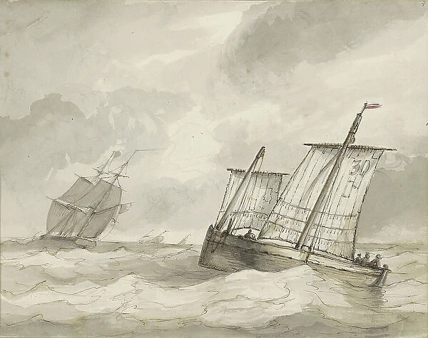 Sailing ships on a turbulent sea, c.1825-c.1875. Creator: Circle of Petrus Johannes Schotel