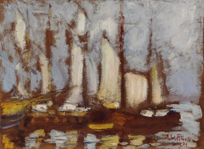 Framed Print : Sailing Vessels, 1929. Creator: Alfred William Finch Framed Print : Sailing Vessels, 1929. Creator: Alfred William Finch
