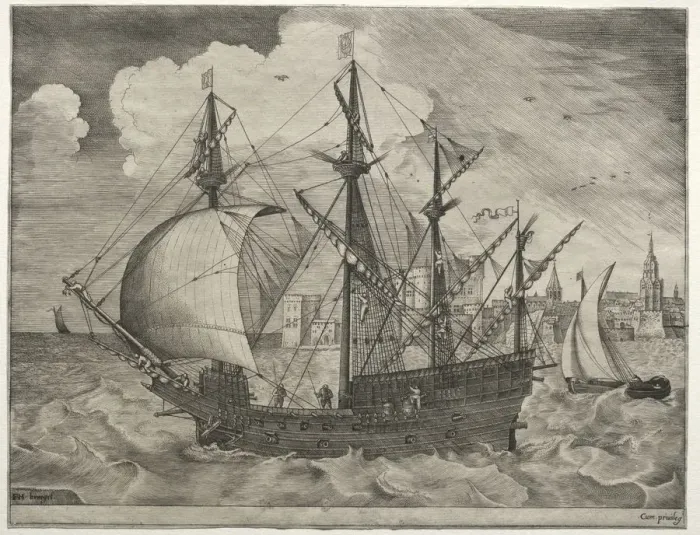 Framed Print : Sailing Vessels: Armed Four-Master Putting Out to Sea, 1561-65. Creator: Frans Huys (Flemish Framed Print : Sailing Vessels: Armed Four-Master Putting Out to Sea, 1561-65. Creator: Frans Huys (Flemish
