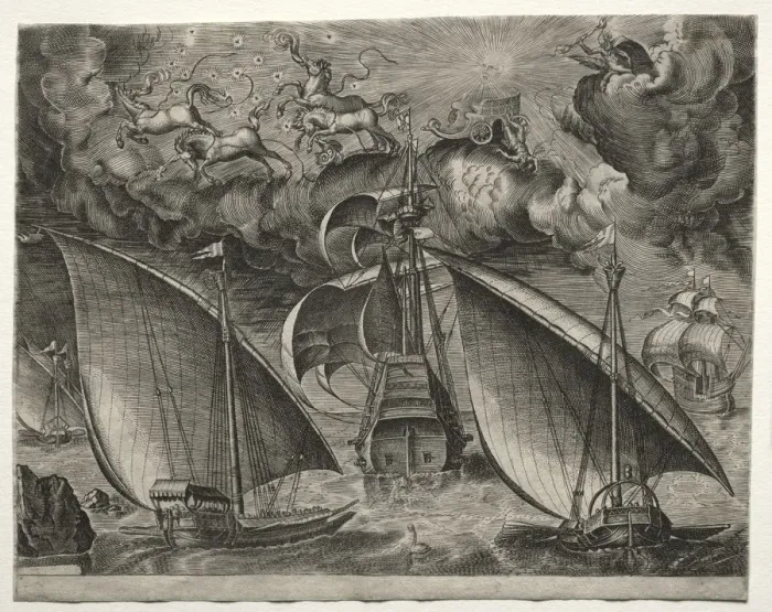 Framed Print : Sailing Vessels: Two Galleys Sailing Behind an Armed Three-Master with Phaeton... 1561-65 Framed Print : Sailing Vessels: Two Galleys Sailing Behind an Armed Three-Master with Phaeton... 1561-65
