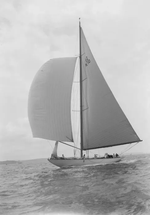Framed Print : Sailing yacht Trivia running downwind under spinnaker, 1939. Creator: Kirk & Sons of Cowes Framed Print : Sailing yacht Trivia running downwind under spinnaker, 1939. Creator: Kirk & Sons of Cowes