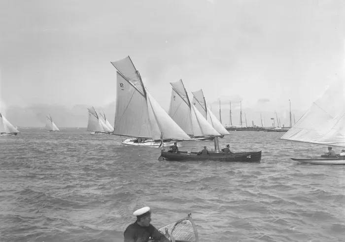 Framed Print : Sailing yachts cross start line. Creator: Kirk & Sons of Cowes Framed Print : Sailing yachts cross start line. Creator: Kirk & Sons of Cowes