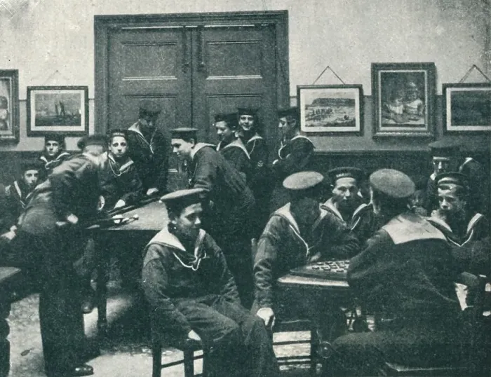 Framed Print : Sailor Boys in the Game Room at the Royal Sailors Rest, Devonport, 1901 Framed Print : Sailor Boys in the Game Room at the Royal Sailors Rest, Devonport, 1901