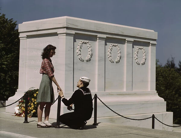 Sailor and girl at the Tomb of the Unknown Soldier, Washington, D.C. 1943. Creator: John Collier
