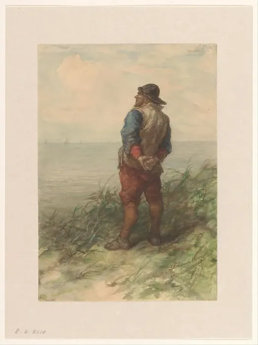 Framed Print : Sailor looking out to sea from the dunes, 1836-1892. Creator: Elchanon Verveer Framed Print : Sailor looking out to sea from the dunes, 1836-1892. Creator: Elchanon Verveer