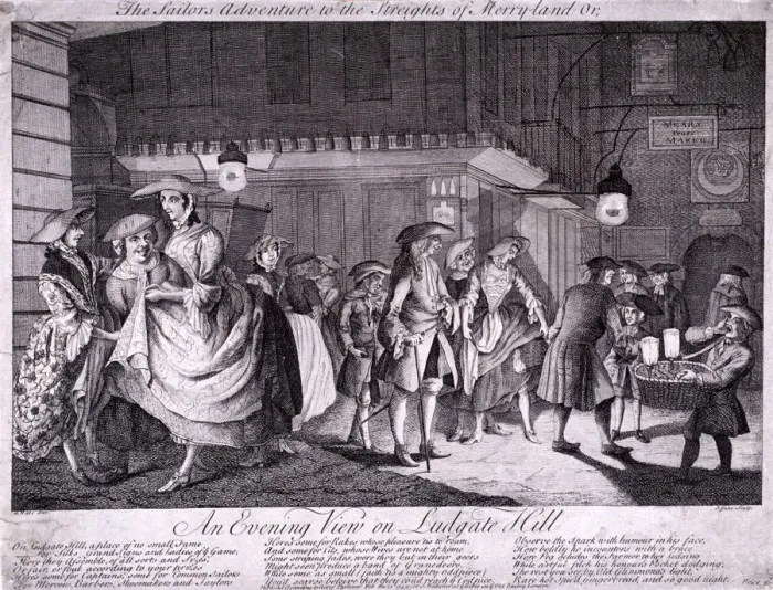Framed Print : The sailors adventure to the streights of Merryland or, an evening view on Ludgate Hill, 1749 Framed Print : The sailors adventure to the streights of Merryland or, an evening view on Ludgate Hill, 1749