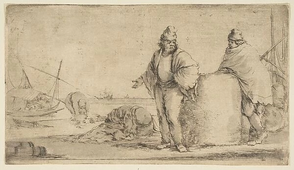 Two sailors with a bale of merchandise, ca. 1662. Creator: Stefano della Bella
