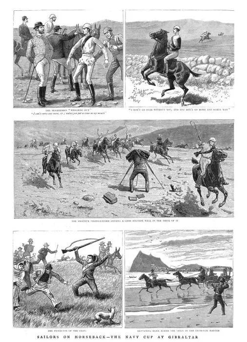 Framed Print : Sailors on Horseback- The Navy Cup at Gibraltar, 1890. Creator: Unknown