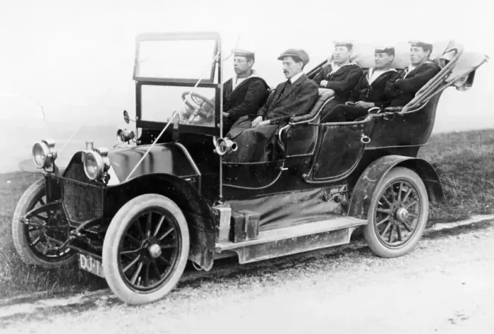 Framed Print : Sailors in a Humber car, c1906 Framed Print : Sailors in a Humber car, c1906