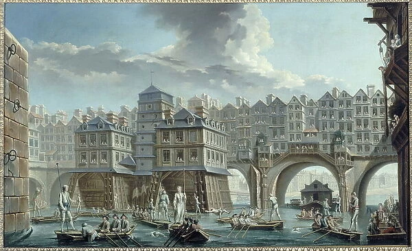 Sailors joust, between Notre-Dame bridge and the Pont au Change, 1756. Creator: Nicolas Raguenet