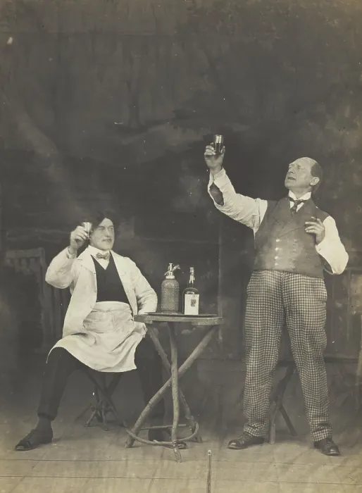 Framed Print : Two sailors pose on stage, holding up a drink, (between 1910 and 1919?). Creator: Unknown Framed Print : Two sailors pose on stage, holding up a drink, (between 1910 and 1919?). Creator: Unknown