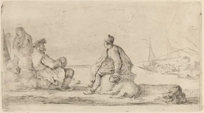 Framed Print : Sailors Seated on a Bank. Creator: Stefano della Bella Framed Print : Sailors Seated on a Bank. Creator: Stefano della Bella