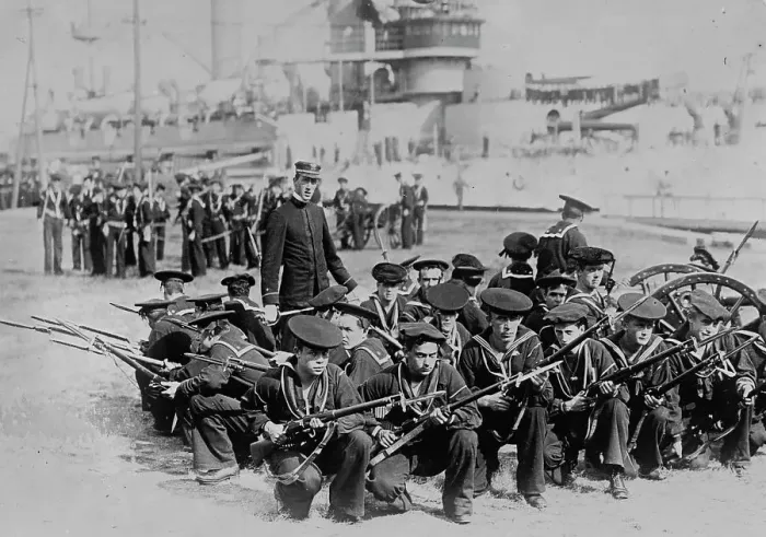 Framed Print : Sailor's shore drill, between c1910 and c1915. Creator: Bain News Service Framed Print : Sailor's shore drill, between c1910 and c1915. Creator: Bain News Service