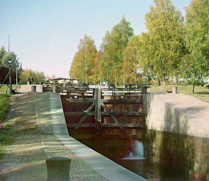 Framed Print : On the Saimaa Canal, Finland, between 1905 and 1915. Creator: Sergey Mikhaylovich Prokudin-Gorsky